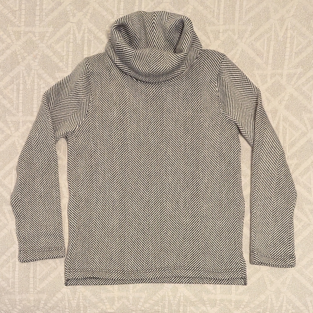 J Crew Factory Black & White Herringbone Long Sleeve Funnelneck Pullover